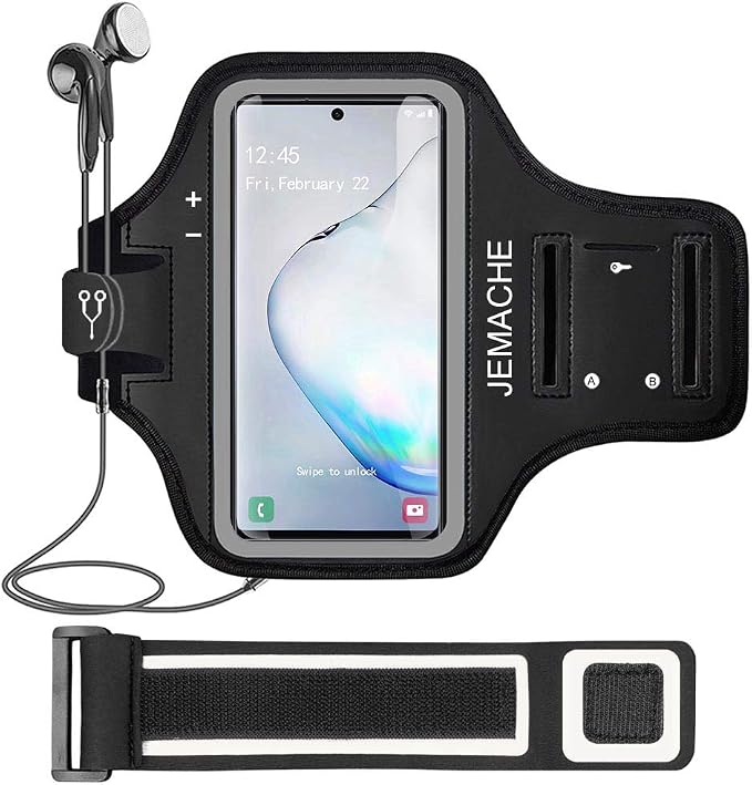 Galaxy Note 10+, 9, 8 Armband, JEMACHE Gym Run Workout Water Resistant Arm Band Case for Samsung Galaxy Note 8/9/10 Plus with Key Holder (Black)