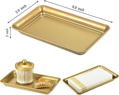 Vintage Farmhouse Decor Metal Vanity Tray (1 Pack), Countertop Guest Hand Towel Storage Tray Dispenser Organizer, Sturdy Bathroom Holder for Perfume, Cosmetics, Jewelry, Makeup (Gold