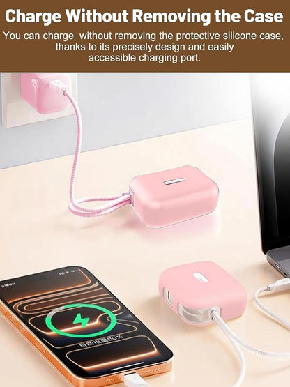 Silicone Protective Case Compatible with TORRAS EasyGo Power Bank 45W Ultra-Fast Charging 10000mAh, Full-Body Protective Cover with Precise Cutouts, Shockproof & Scratch-Resistant Sleeve (Pink)