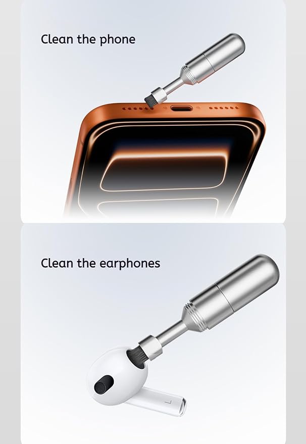 Mobile Phone SIM Card Removal Tool, Earphone Cleaning Kit, Premium Keychain, Bluetooth Headset Cleaner (Silver, 1-Pack)