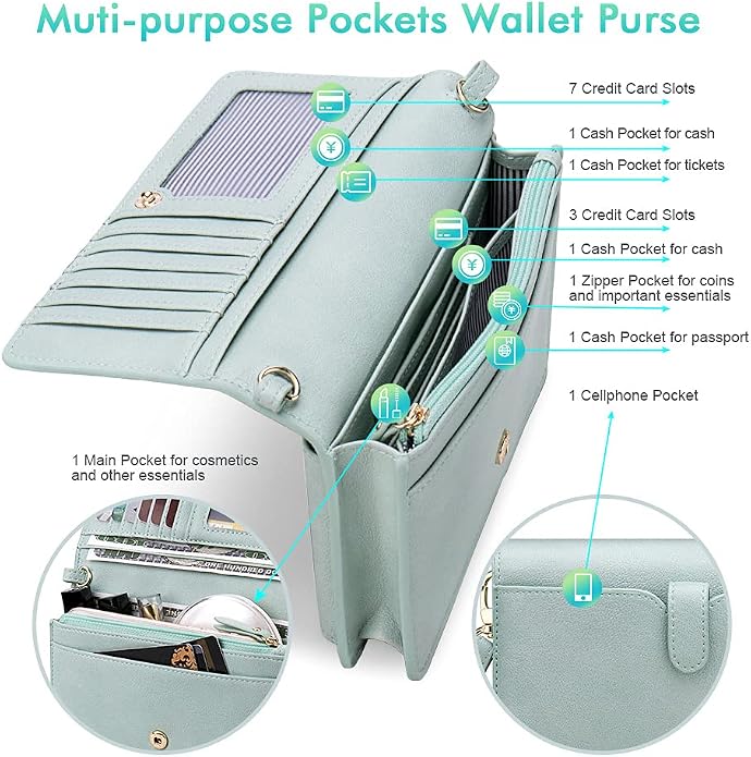nuoku Women Small Crossbody Bag Cellphone Purse Wallet with RFID Card Slots 2 Straps Wristlet