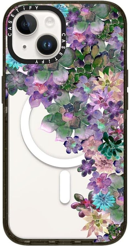 CASETiFY Impact iPhone 14 Case [4X Military Grade Drop Tested / 8.2ft Drop Protection/Compatible with Magsafe] - My Succulent Garden by Monika Strigel - Glossy Black