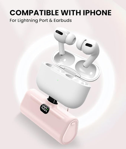 Pink Small Portable Charger for Lightning Builtin Metal Stand Lightweight Power Bank 5000mah With Digital Display Mini External Battery Pack for iPhone 14/13/13pro/13pro max/12/11/XR/6/6s/iPad/SE