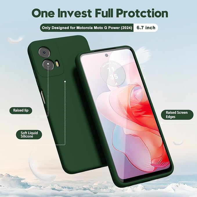 oakxco for Motorola Moto G Power 5G 2024 Phone Case Liquid Silicone, Thin Slim Soft Rubber Gel TPU Plain Simple Cover for Women Girl Cute, Matte Solid Color, Dark Green
