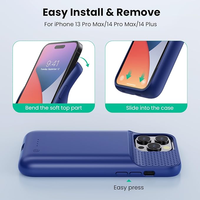 Battery Case for iPhone 14 Pro Max,14 Plus and 13 pro Max, Real 8600mAh Rechargeable Smart Extended Charging Case, Ultra-Slim Portable Protective Battery Pack (6.7 inch) Blue