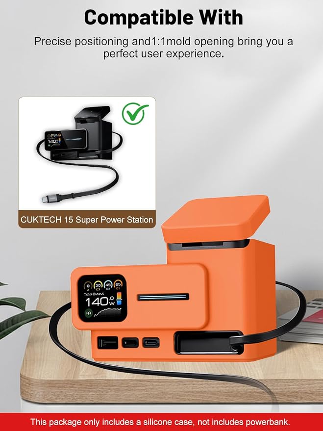 Silicone Protective Case Compatible with CUKTECH 15 Super Power Station 140W, Full-Body Protective Cover with Precise Cutouts, Shockproof & Scratch-Resistant Sleeve (Orange)
