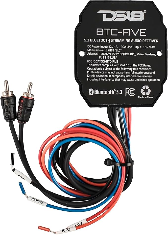 DS18 BTC-Five Universal Wireless Bluetooth 5.3 Audio Receiver, Long Range Up to 130 feet, Water Resistant, iOS and Android Compatible