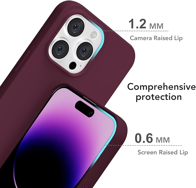 for iPhone 14 Pro Max Case Silicone Compatible with Magsafe Case, Ultra Slim Thin Magnetic Phone Cases Mag Safe, Cute Soft Rubber Gel Matte Wireless Charging Cover for Women, Burgundy Maroon