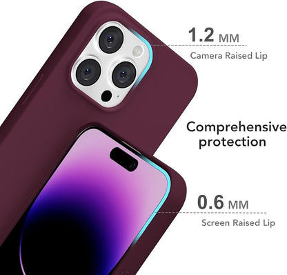 for iPhone 14 Pro Max Case Silicone Compatible with Magsafe Case, Ultra Slim Thin Magnetic Phone Cases Mag Safe, Cute Soft Rubber Gel Matte Wireless Charging Cover for Women, Burgundy Maroon