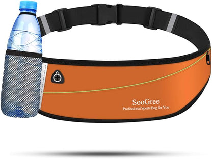SooGree Slim Running Belt Fanny Packs for Women Men,Water Bottle Holder Hydration Fanny Pouch,Waterproof Sport Waist Pack with Reflective Strip,Runner Belt Bag for Running Cycling Camping Gym (Orange)