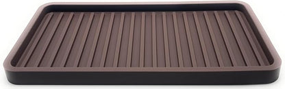 Happitasa Silicone Kitchen Sink Organizer Tray, Sponge Holder and Countertop Protector | Bathroom and Kitchen Soap Dish and Dispenser Tray (Dark Chocolate, 10"x5.25", 10.4 Ounces)