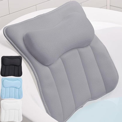 GORILLA GRIP Bath Pillow for Tub, 6 Strong Suction Cups, 4D Mesh FlexComfort Headrest for Neck, Head and Back Support, Luxury Machine Washable Pillows, Bathtub Accessories, Spa Gifts for Women, Gray