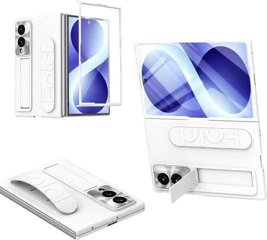 for Samsung Galaxy Z Fold 8 Case with Wristband Stand, Built-in Screen & Lens Protection Shockproof Full Body Drop Fall Protection.(White)