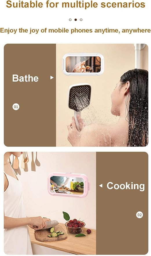 Shower Phone Holder Waterproof - 360° Bathroom Wall Phone Mount Stand Water Proof Anti Fog Case, Suitable for Phones Under 7 inches(Second Generation Green)