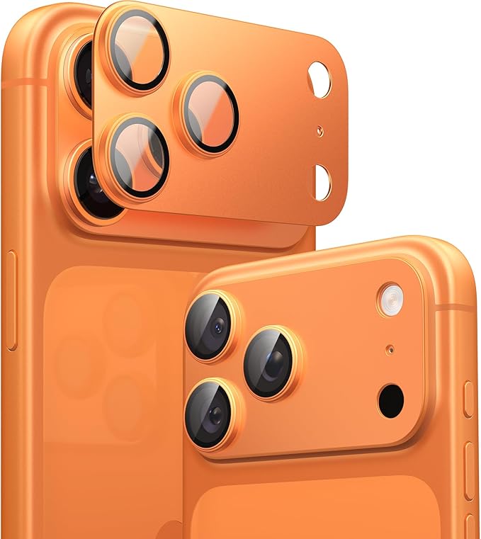 TORRAS for iPhone 17 Pro Camera Lens Protector, [Metal Frame] with Military Grade 9H+ Tempered Glass, Full Coverage, Anti-Scratch, 12 FT Shatterproof, Case Friendly, One-Piece, Cosmic Orange, 1 Pack