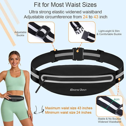 Slim Running Belt for Men, Water Resistant Fanny Pack for Women, Cell Phone Holder for Running Walking Cycling, Adjustable No Bounce Running Waist Pack for iPhone 17 16 15 Samsung - Black