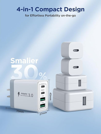 Aioneus USB C Charger Block, 40W Fast Charging Block Type C Charging Block 4-Port Dual Port PD+QC Wall Charger Head Cube for iPhone 17 16 15 14 13 12 11 Pro Max XS, iPad, Samsung Phone, Tablet