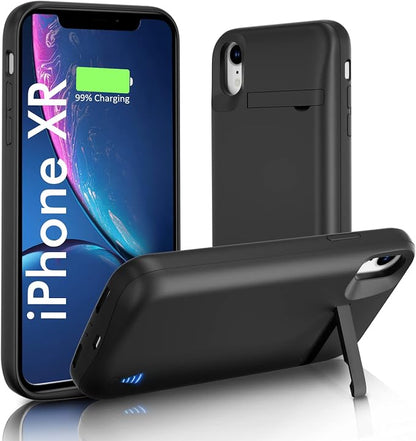 Battery Case for iPhone XR, Real 8500mAh Protective Phone Charging Case with Kickstand Ultra-Slim Rechargeable Extended Battery Charger Cover - 6.1 inch Black