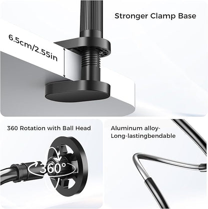 Gooseneck Phone Holder for Bed Laying Dowm, Magnetic Cell Phone Stand for Desk Headboard Bedside, Flexible Long Arm Mount Bracket Compatible with iPhone 17 16 15 14 13 12.