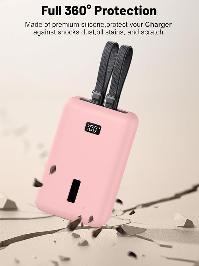 for Anker Zolo Power Bank 2025 20,000mAh 30W A1681/A1689,Silicone Protective Case, Shockproof Cover with LCD Display Visible, Anti-Lost Strap, Precision Cutouts for All-Port Charger(Pink)