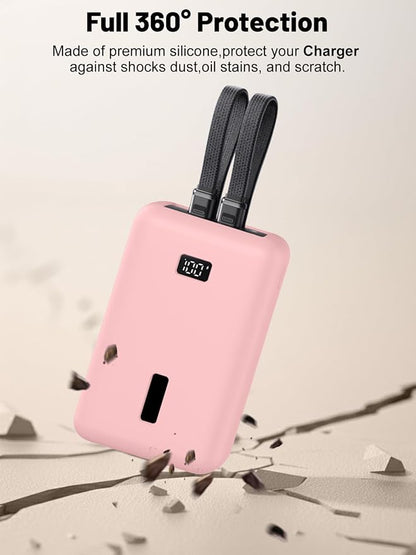 for Anker Zolo Power Bank 2025 20,000mAh 30W A1681/A1689,Silicone Protective Case, Shockproof Cover with LCD Display Visible, Anti-Lost Strap, Precision Cutouts for All-Port Charger(Pink)