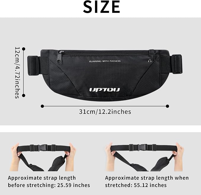 Fanny Pack for Men Women,waterproof Waist Bag Packs with Adjustable Strap, Slim Running Phone Holder Belt bag money belt for travel,Hiking,Workout,Running Gear Accessories（Black）