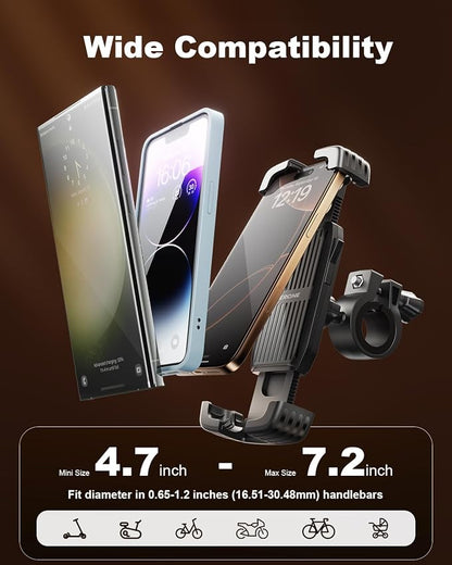 SUPERONE Bike Phone Holder, [Silicone Wrapped] [1s Lock] Motorcycle Cell Phone Holder Mount, Bicycle Scooter Handlebar Clamp for iPhone 17 16 15 Air Pro Max, S25 S24 Ultra, More 4.7-7.2" Phones