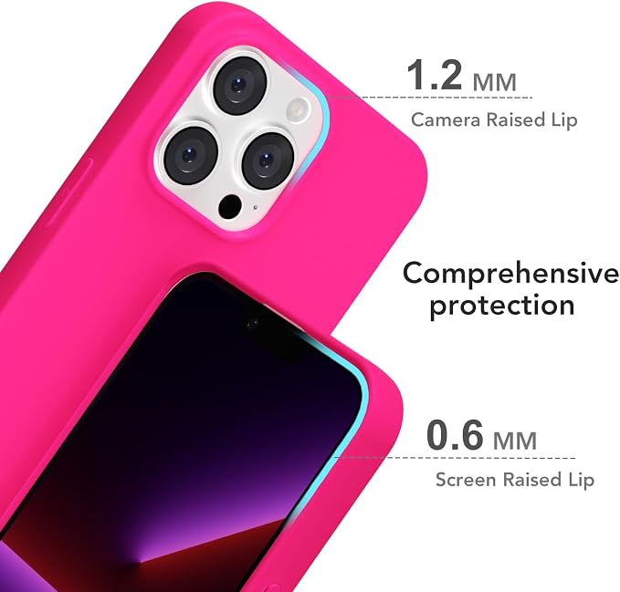 for iPhone 13 Pro Case Silicone Compatible with Magsafe Case, Ultra Slim Thin Magnetic Phone Cases Mag Safe, Cute Soft Rubber Gel TPU Matte Plain Wireless Charging Cover for Women, Hot Pink