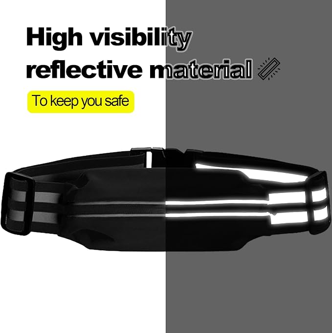 Running Phone Belt for Women and Men Phone Holder Runners Pouch Waist Reflective Runners Money Belt Exercise Waist for Workout Jogging Gear Accessories (Black）