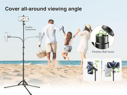 elitehood 6.8 Feet Tall Phone Stand Tripod, Aluminum iPhone Tripod [Lightweight & Ultra Stable], Adjustable Phone Recording Stand Compatible with iPhone 15 Pro Max/15 Pro/14 13, Android Cell Phone