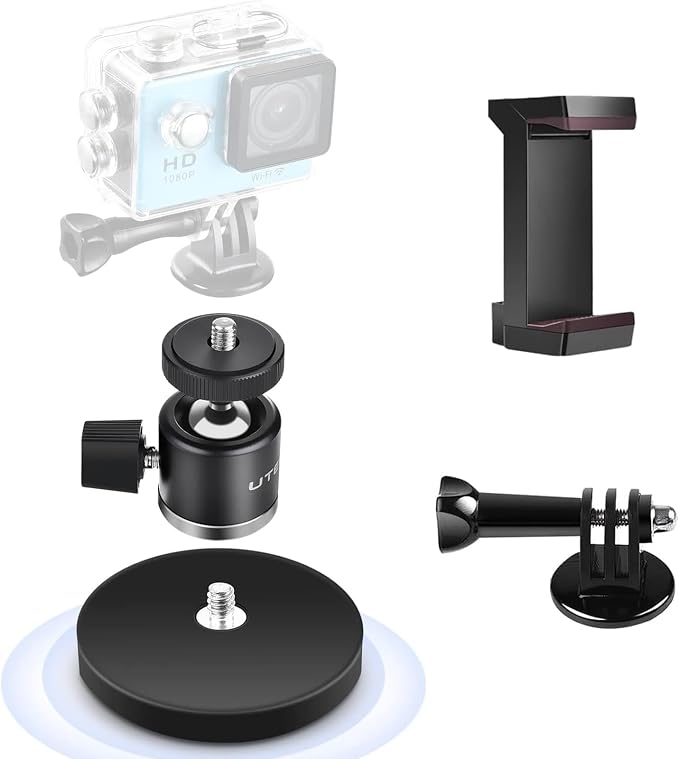 UTEBIT 66mm Magnetic Camera Mount 1/4 Thread, Gopro Magnet Car Screw Mount Set Black