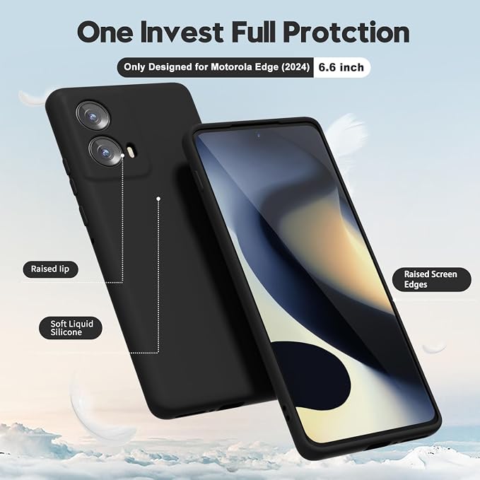 oakxco for Motorola Moto Edge 2024 Phone Case Liquid Silicone, Thin Slim Soft Rubber Gel TPU Plain Protective Simple Cover for Women Girl Cute, Matte Solid Color Aesthetic, Black