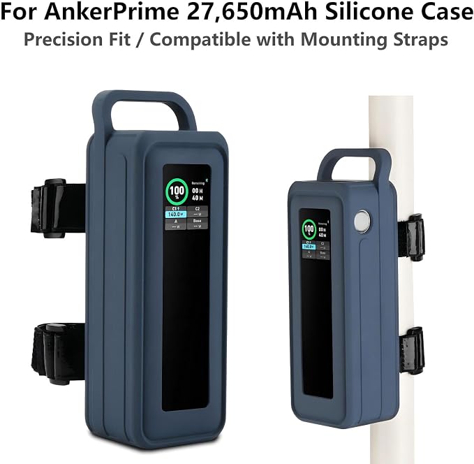 XBERSTAR Silicone Case Compatible with Anker Prime 27,650mAh Portable Cover with Handle and Hook & Loop Straps (Blue)