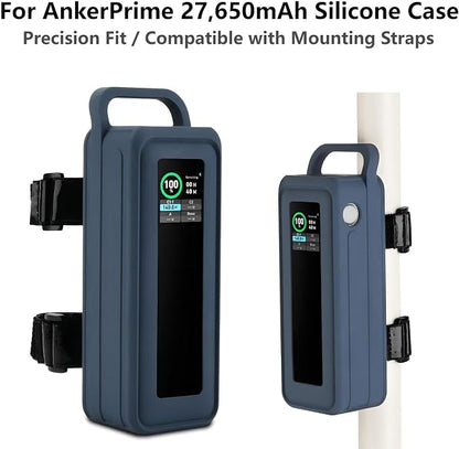 XBERSTAR Silicone Case Compatible with Anker Prime 27,650mAh Portable Cover with Handle and Hook & Loop Straps (Black)