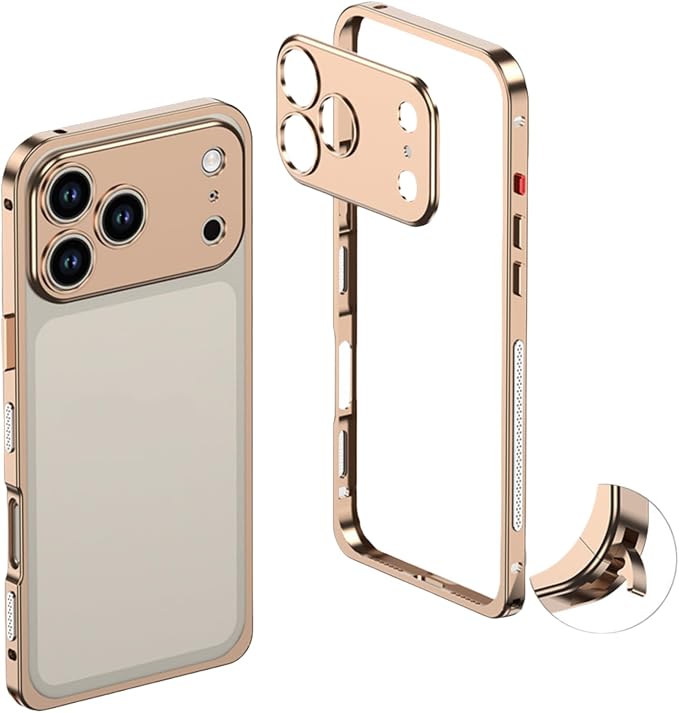 Thin Metal Frame Heat Dissipation Case with Lens Protector Slim Hard Titanium Shockproof for iPhone 17/16/15/14 /13 (Gold,for iPhone14)