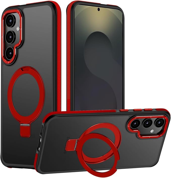 for Samsung Galaxy S25 Case, Magnetic Adjustable Ring Stand [Fit for Magsafe], [Military-Grade Shockproof Protection] Phone Case with Kickstand&Ring Holder (Red)