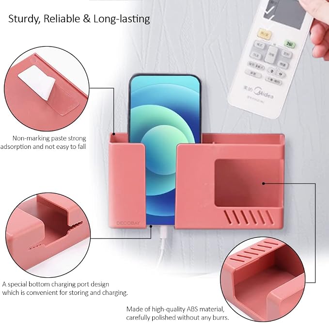 D3 Wall Mount Phone Holder, Punch-Free Wall-Mounted Mobile Phones Charging to Stand, Sticky Remote Control Storage Box Bedside Lazy Mobile Phone Rack, Multipurpose Storage Box (2 Pack-Y)