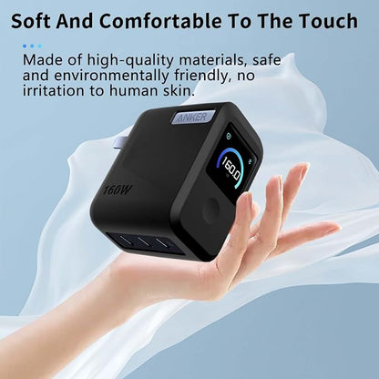 NOUKAJU Case for Anker Prime Charger 160W, Silicone Protective Cover with 2pack Screen Protector,Drop-Proof,Scratch-Proof,Shock-Proof,Dust-Proof,Screen Protector for Anker 160W Charger(Black)