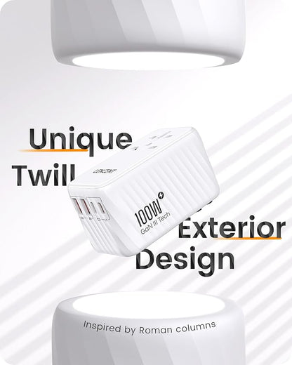 LENCENT Universal Travel Adapter, 100W GaN International Fast Charger | with 2 PD3.0 Type C+2 USB A, Worldwide Power Adaptor for Phones,Laptops, All in One Travel Essentials for EU/USA/UK/AU, White