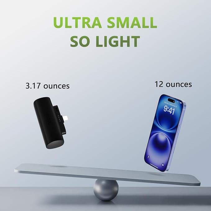 Miady 2-Pack Mini Portable Charger Built-in USB C Connector Small PowerBank | 5000mAh丨Lightweight丨for Backpack Travel丨Compatible with iPhone 17 Galaxy Android丨Ultra-Compact丨Flight-Safe丨18Wh丨Blue+Pink