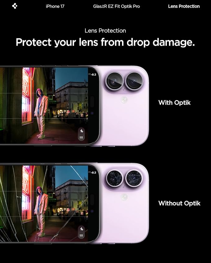 Spigen Camera Lens Screen Protector [GlasTR EZ Fit Optik Pro] Designed for iPhone 17 [Case Friendly] - Lavender [2 Pack]