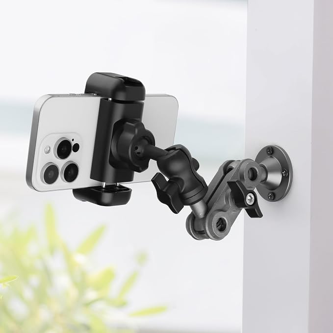 Wall Mount Phone Holder Drilling Base Heavy Duty iPhone Stand,360° Adjustable 2-Stage Arms Mount for Wall/Desk/Car/Truck/Van Dashboard,Compatible with 3.5~7.5" iPhone/HTC/LG/Nexus/Huawei Smartphone