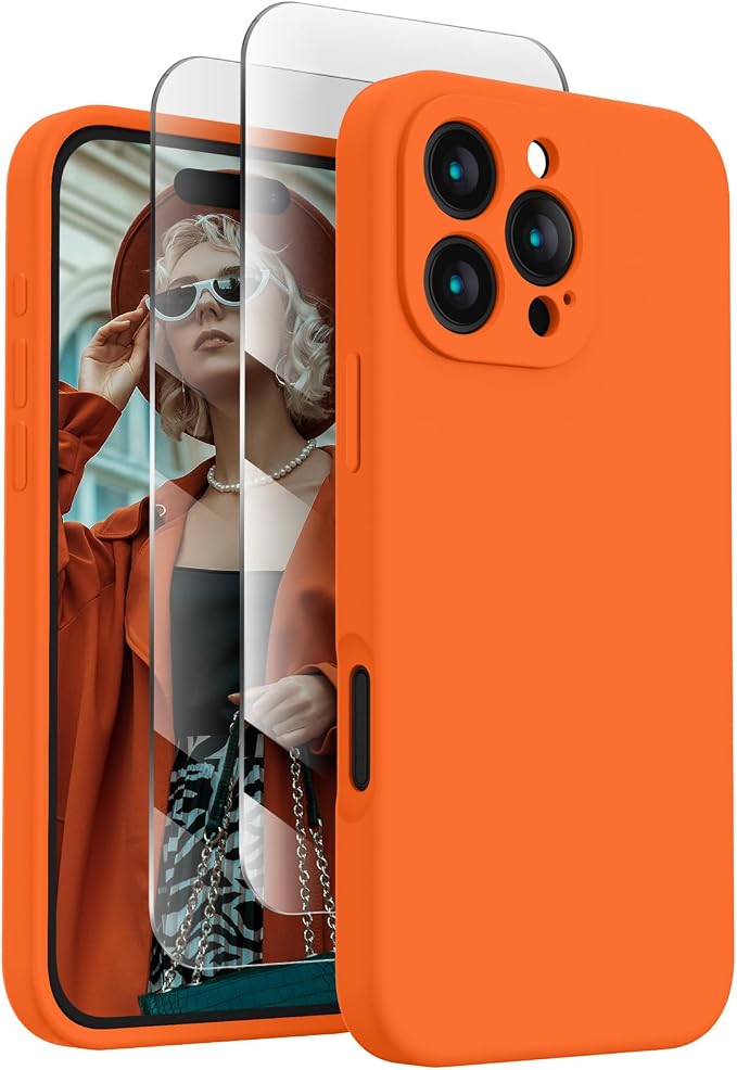 FireNova Designed for iPhone 16 Pro Max Case, Silicone Upgraded [Camera Protection] Phone Case, Soft Anti-Scratch Microfiber Lining Inside, 2024, Neon Orange