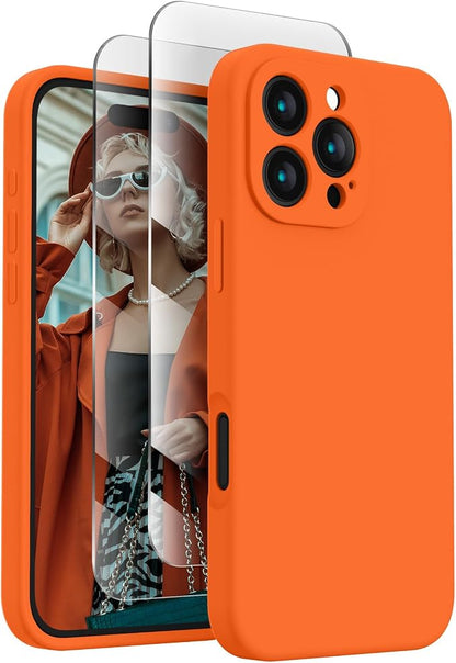 FireNova Designed for iPhone 16 Pro Max Case, Silicone Upgraded [Camera Protection] Phone Case, Soft Anti-Scratch Microfiber Lining Inside, 2024, Neon Orange