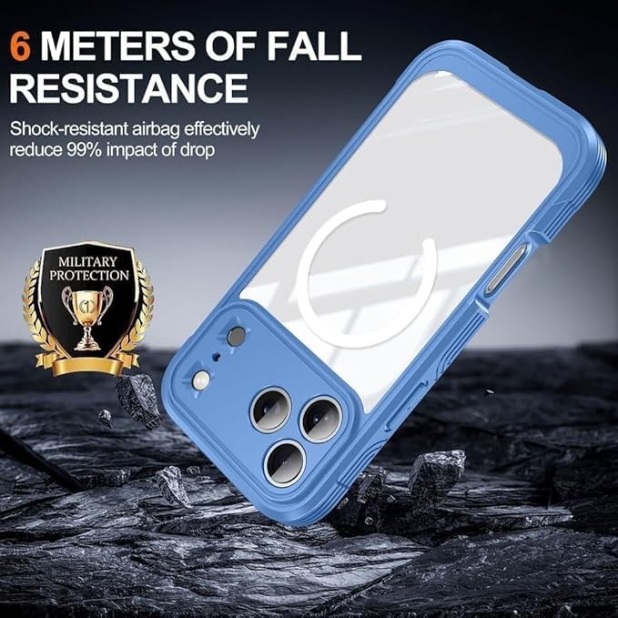 Clear Case for Iphone17pro Max/17/17Pro/17Air, Screen and Camera Protection Military Drop Cover Antiskid Soft Hard Combination Magnetic Shell (17,Blue) (17 Pro Max,Orange)