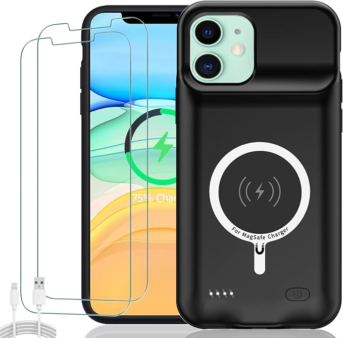 Battery Case for iPhone 11, Upgraded 10000mAh Rechargeable Portable Extended Battery Pack Supported Qi Wireless Charging Case Compatible with iPhone 11 (6.1 inch) Charger Case Support Carplay (Black)