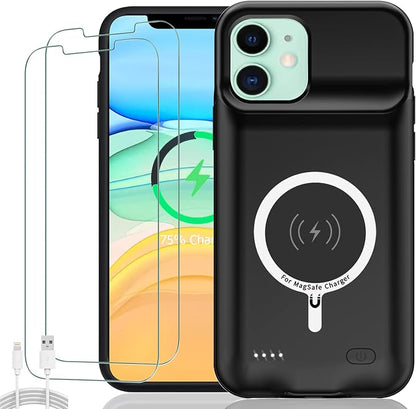 Battery Case for iPhone 11, Upgraded 10000mAh Rechargeable Portable Extended Battery Pack Supported Qi Wireless Charging Case Compatible with iPhone 11 (6.1 inch) Charger Case Support Carplay (Black)
