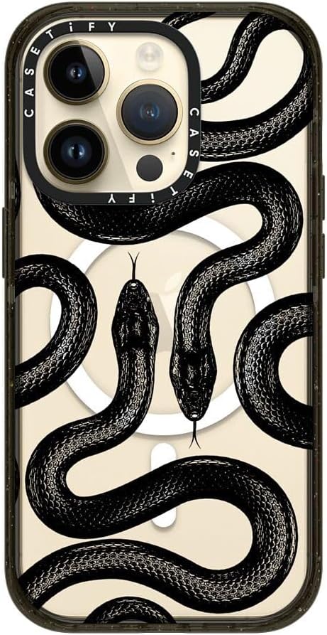 CASETiFY Impact iPhone 14 Pro Case [4X Military Grade Drop Tested / 8.2ft Drop Protection/Compatible with Magsafe] - Black Kingsnake - Glossy Black