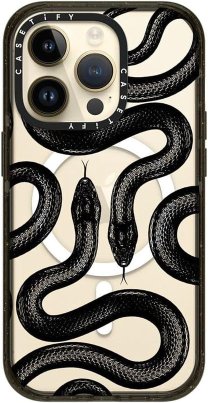 CASETiFY Impact iPhone 14 Pro Case [4X Military Grade Drop Tested / 8.2ft Drop Protection/Compatible with Magsafe] - Black Kingsnake - Glossy Black