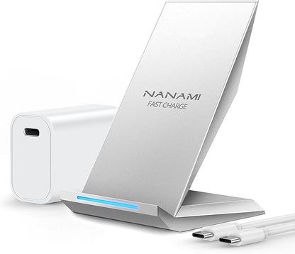 NANAMI Fast Wireless Charger, Charging Stand[with 20W PD Adapter] 7.5W Compatible with iPhone 17/17 Air/16/15/14/13/12, 10W for Samsung Galaxy S26/S26+/S26 Ultra/S25/S25 Ultra/S24/S23/S22/S21/S20